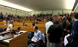 Students and faculty filled Belfer 430 for the event.