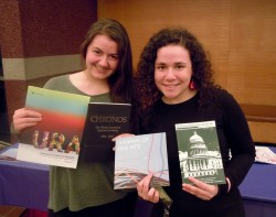  Journals in hand, SCW students Molly Pocrass and Irene Goldman.