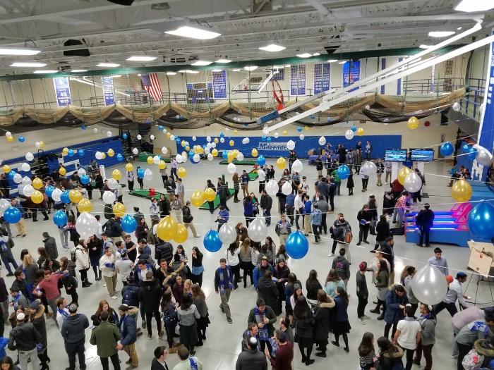 The gym and its foyer were full of students reveling at Chanukahfest. 