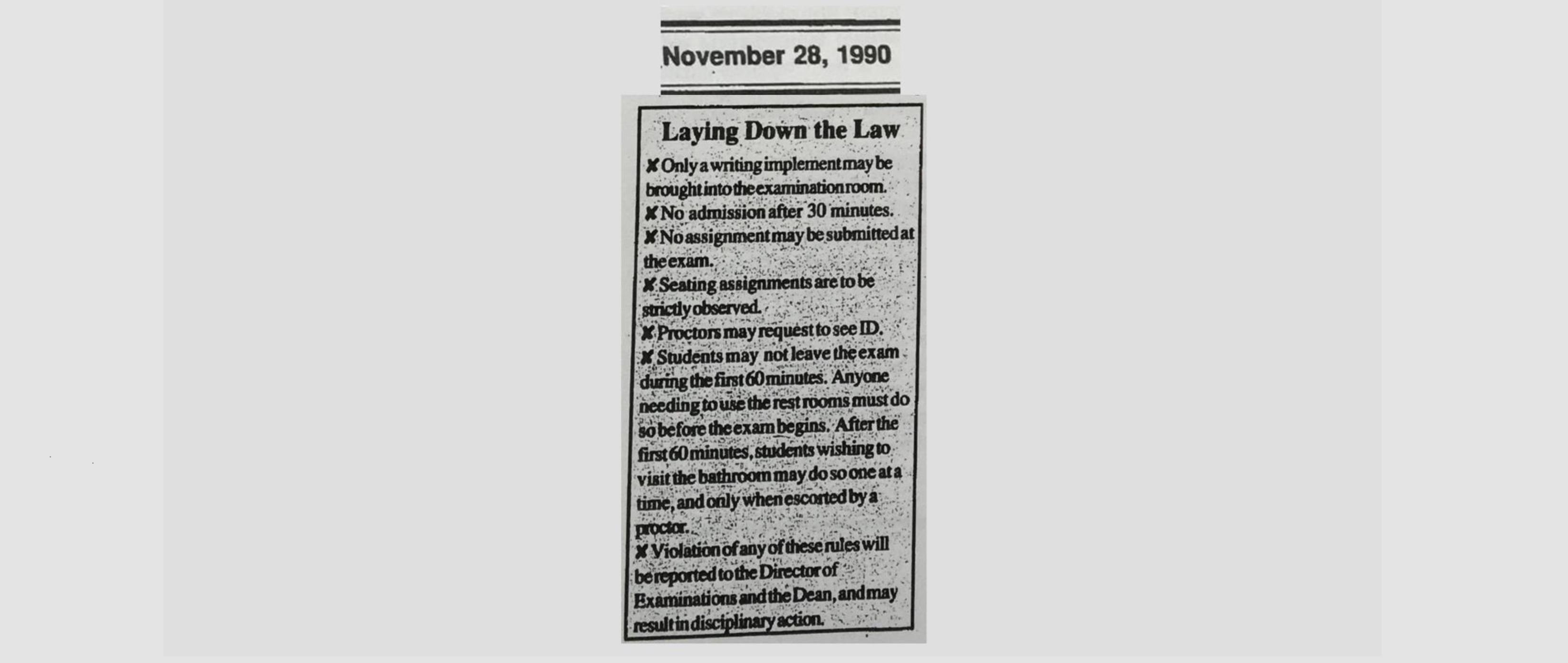 From the Archives (November 28, 1990; Volume 55 Issue 5) — New Proctor to Crack Down on Cheating From the Archives (November 28, 1990; Volume 55 Issue 5) — New Proctor to Crack Down on Cheating