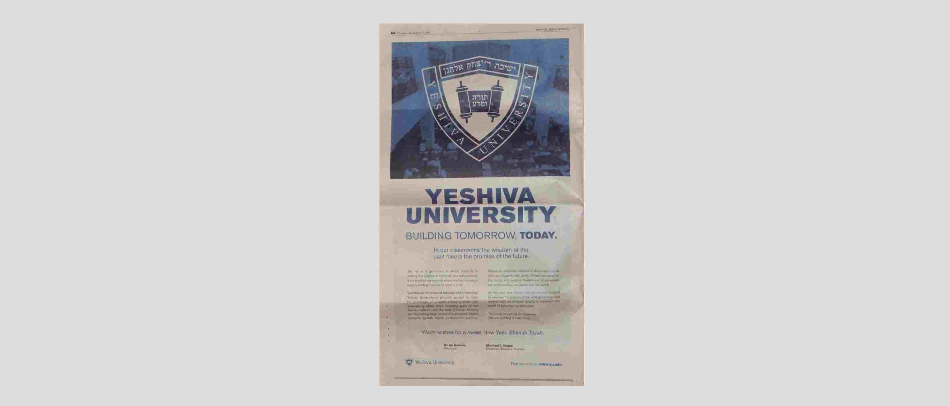 YU Takes Out Two WSJ Full-Page Color Ads in Past Week YU Takes Out Two WSJ Full-Page Color Ads in Past Week