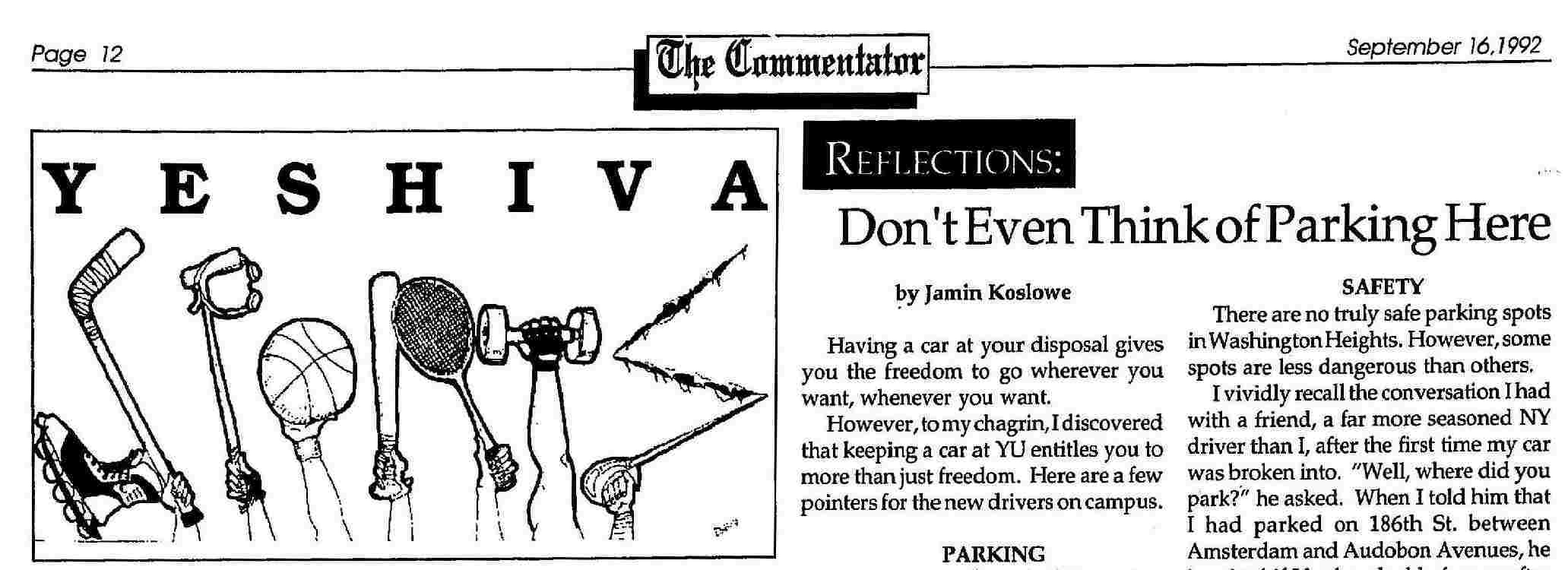 From the Commie Archives (September 16, 1992; Volume 58 Issue 2) — Don’t Even Think of Parking Here
