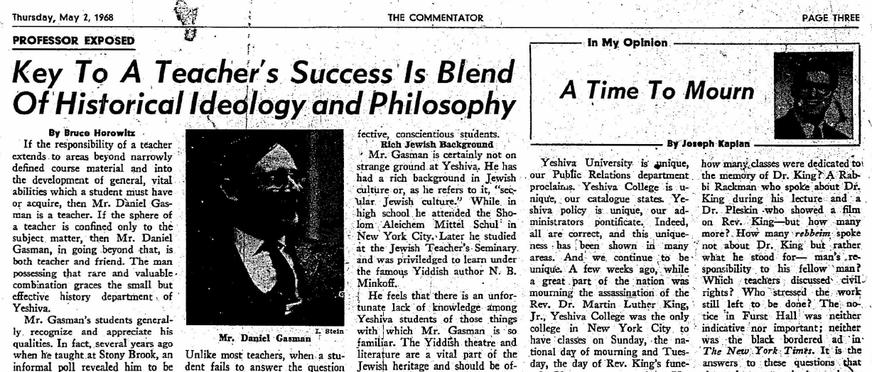 From the Commie Archives: YU, Apathy and the Death of Martin Luther King Jr. From the Commie Archives: YU, Apathy and the Death of Martin Luther King Jr.
